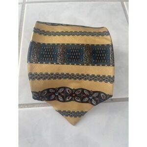 Christian Dior Cravatte Yellow Silk Tie Geometric Tribal Pattern Vintage‎ 3.5"